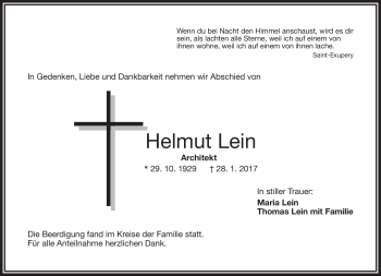 Traueranzeige von Helmut Lein von Frankenpost