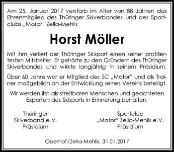 Traueranzeige von Horst Möller von Südthüringer Presse