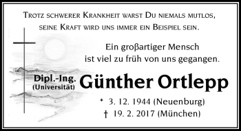 Traueranzeige von Günther Ortlepp von Südthüringer Presse