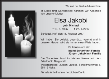 Traueranzeige von Elsa Jakobi von Frankenpost