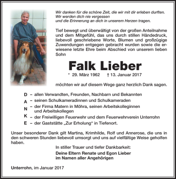 Traueranzeige von Falk Lieber von Südthüringer Presse