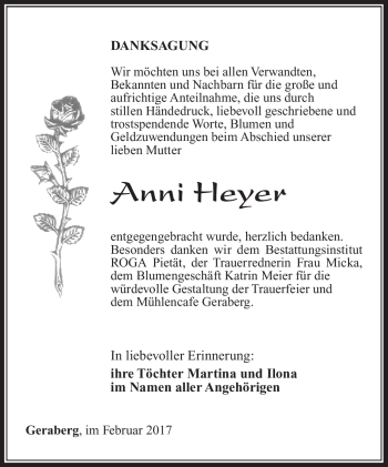 Traueranzeige von Anni Heyer von Südthüringer Presse
