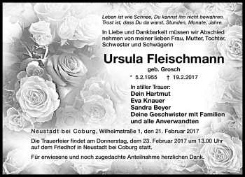 Traueranzeige von Ursula Fleischmann von Neue Presse Coburg