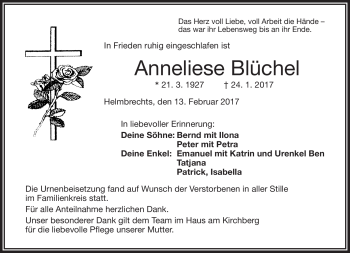 Traueranzeige von Anneliese Blüchel von Frankenpost