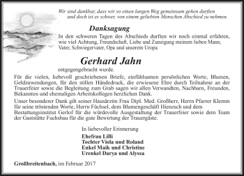 Traueranzeige von Gerhard Jahn von Südthüringer Presse