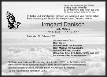 Traueranzeige von Irmgard Danisch von Frankenpost