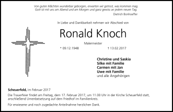 Traueranzeige von Ronald Knoch von Neue Presse Coburg