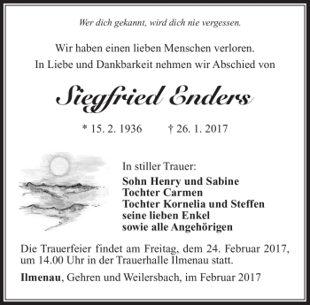 Traueranzeige von Siegfried Enders von Südthüringer Presse