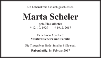 Traueranzeige von Marta Scheler von Südthüringer Presse