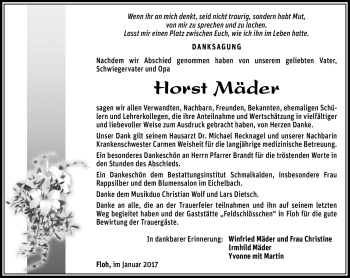 Traueranzeige von Horst Mäder von Südthüringer Presse