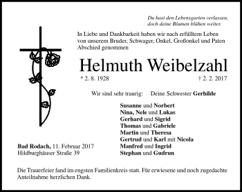 Traueranzeige von Helmuth Weibelzahl von Neue Presse Coburg