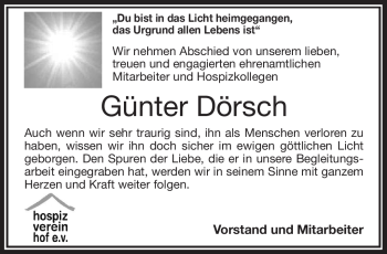 Traueranzeige von Günter Dörsch von Frankenpost