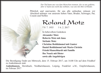 Traueranzeige von Roland Motz von Südthüringer Presse