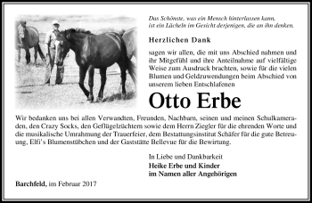 Traueranzeige von Otto Erbe von Südthüringer Presse