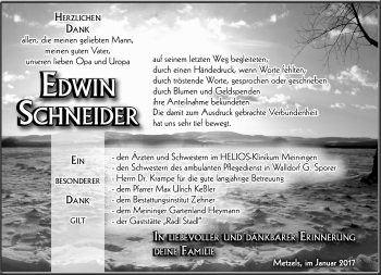 Traueranzeige von Edwin Schneider von Südthüringer Presse
