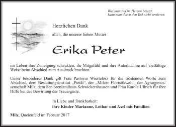 Traueranzeige von Erika Peter von Südthüringer Presse