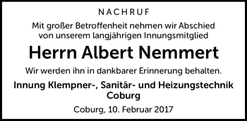Traueranzeige von Albert Nemmert von Neue Presse Coburg