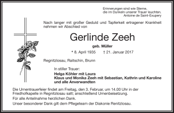 Traueranzeige von Gerlinde Zeeh von Frankenpost