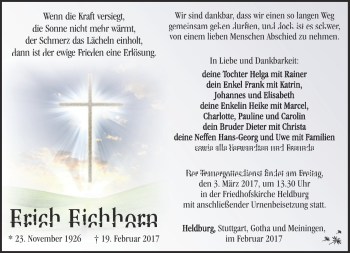 Traueranzeige von Erich Eichhorn von Südthüringer Presse