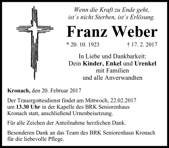 Traueranzeige von Franz Weber von Neue Presse Coburg