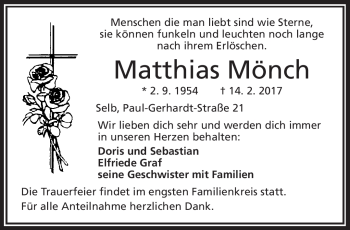 Traueranzeige von Matthias Mönch von Frankenpost