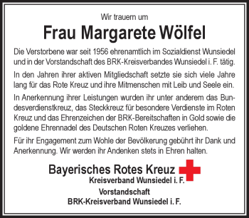 Traueranzeige von Margarete Wölfel von Frankenpost
