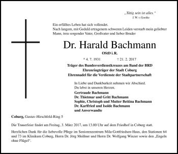 Traueranzeige von Harald Bachmann von Neue Presse Coburg