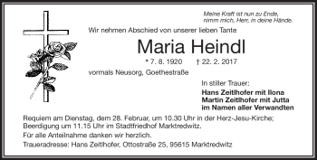 Traueranzeige von Maria Heindl von Frankenpost