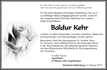 Traueranzeige von Baldur Kehr von Südthüringer Presse