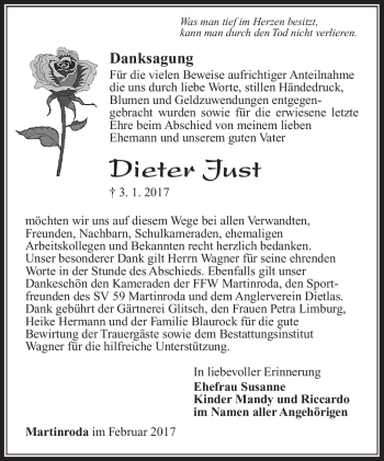 Traueranzeige von Dieter Just von Südthüringer Presse