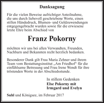Traueranzeige von Franz Pokorny von Südthüringer Presse