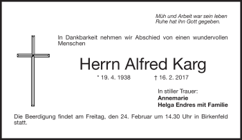 Traueranzeige von Alfred Karg von Neue Presse Coburg