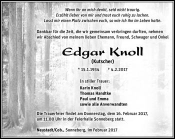 Traueranzeige von Edgar Knoll von Südthüringer Presse