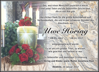 Traueranzeige von Uwe Höring von Südthüringer Presse