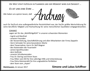 Traueranzeige von Andreas Schiffner von Südthüringer Presse