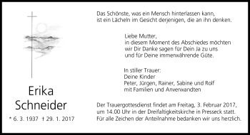 Traueranzeige von Erika Schneider von Neue Presse Coburg