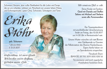 Traueranzeige von Erika Stöhr von Neue Presse Coburg