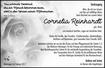 Traueranzeige von Cornelia Reinhardt von Südthüringer Presse