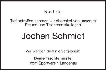 Traueranzeige von Jochen Schmidt von Neue Presse Coburg
