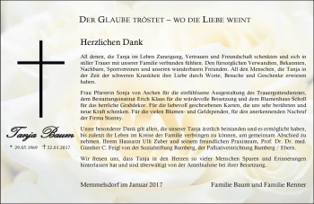 Traueranzeige von Tanja Baum von Neue Presse Coburg