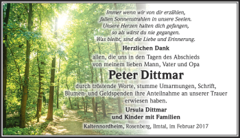 Traueranzeige von Peter Dittmar von Südthüringer Presse