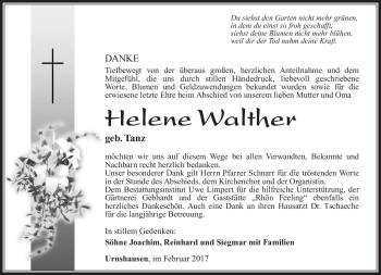 Traueranzeige von Helene Walther von Südthüringer Presse