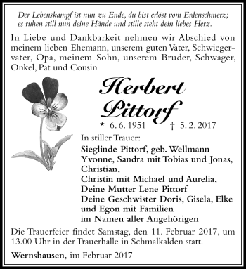 Traueranzeige von Herbert Pittorf von Südthüringer Presse