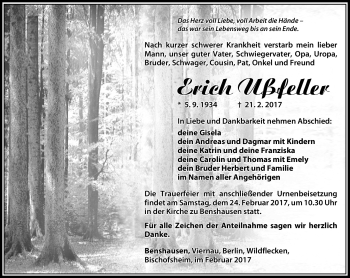 Traueranzeige von Erich Ußfeller von Südthüringer Presse