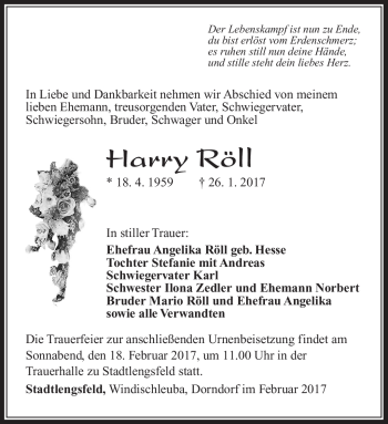 Traueranzeige von Harry Röll von Südthüringer Presse
