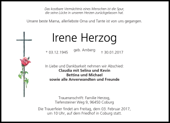 Traueranzeige von Irene Herzog von Neue Presse Coburg