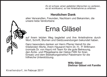 Traueranzeige von Erna Gläsel von Neue Presse Coburg