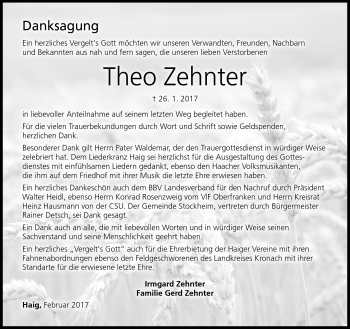 Traueranzeige von Theo Zehnter von Neue Presse Coburg