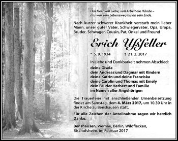 Traueranzeige von Erich Ußfeller von Südthüringer Presse