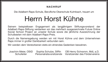 Traueranzeige von Horst Kühne von Frankenpost